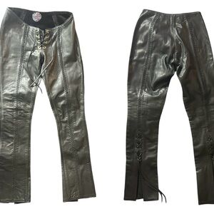Agatha Blois custom handmade Black Leather Lace-Up Pants